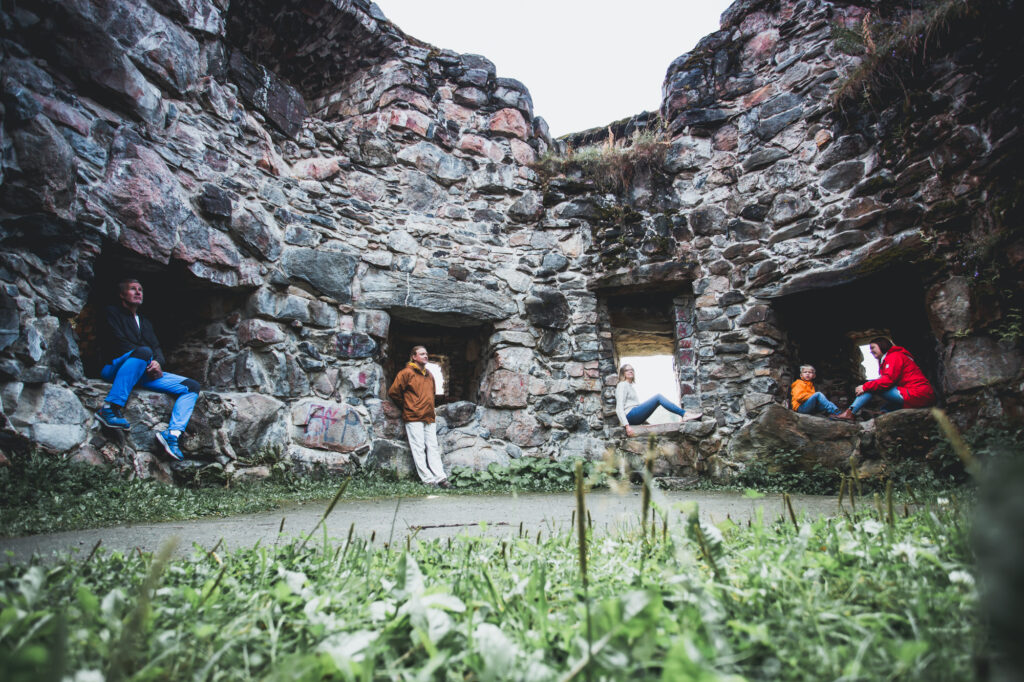 Visitors inside of the castle