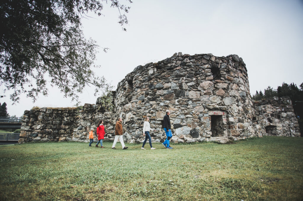 Visitors inside of the Kajaani castle